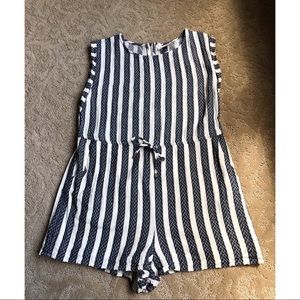 Navy and Cream Striped Romper